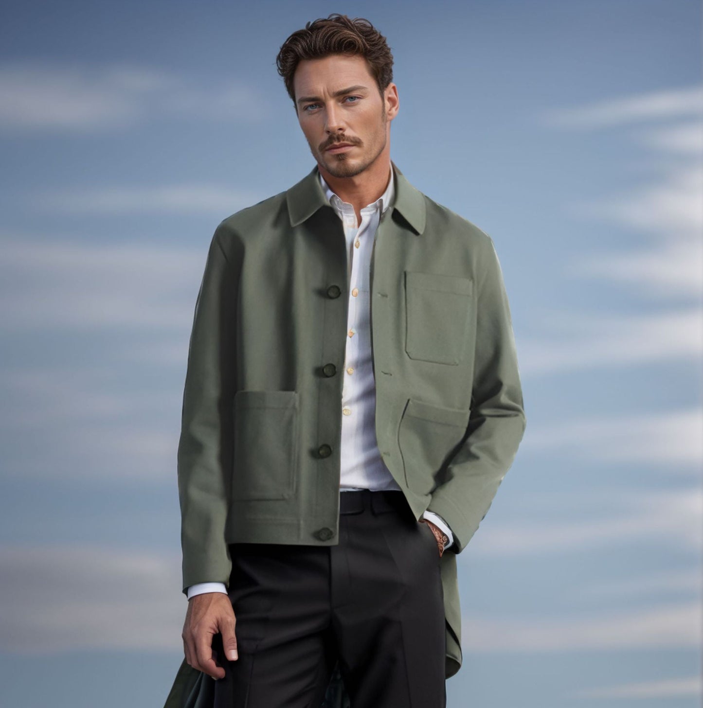 Herren moderne Utility-Jacke mit praktischen Taschen und hohem Kragen Stilzeits