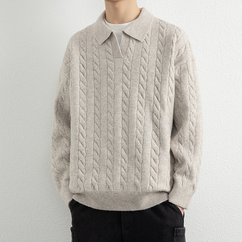 Herren Strickpullover mit Nautical Cable-Muster und klassischem Kragen Stilzeits