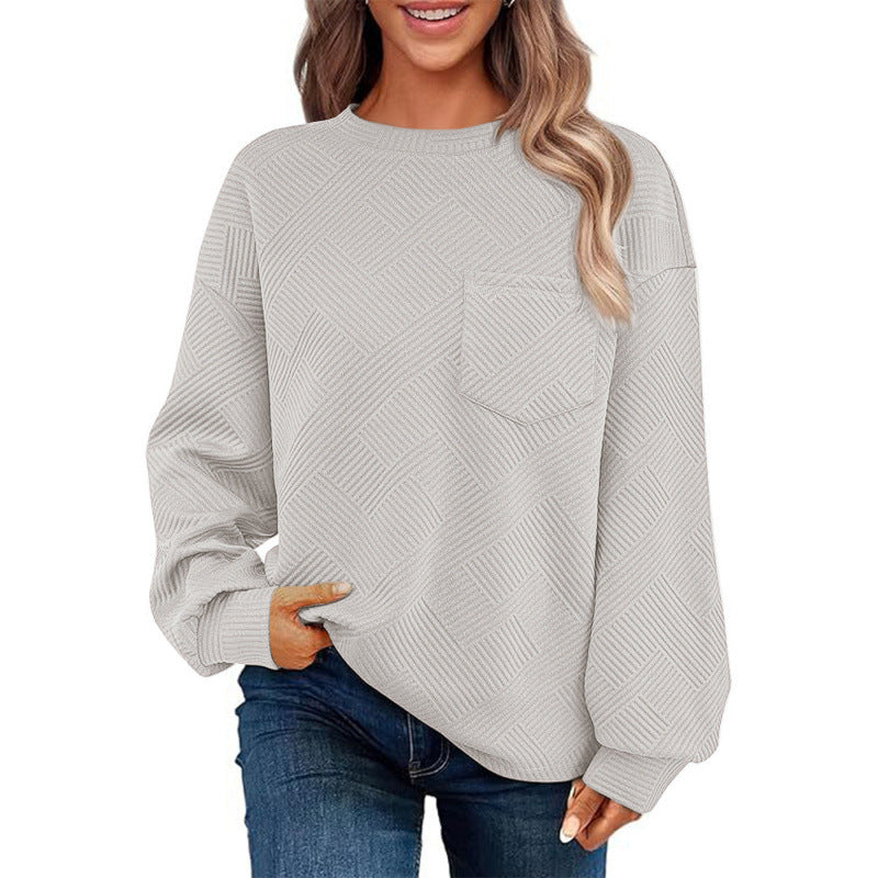 Damen lässiger Pullover mit strukturiertem Muster und praktischer Brusttasche Stilzeits