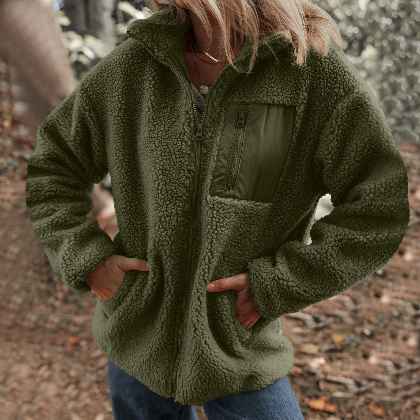 Damen Fleecejacke mit hochabschließendem Kragen und praktischer Brusttasche Stilzeits