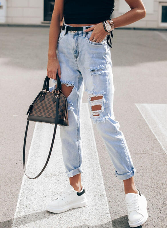 Damen Ripped Boyfriend Jeans im lässigen Vintage-Stil mit hohem Bund Stilzeits