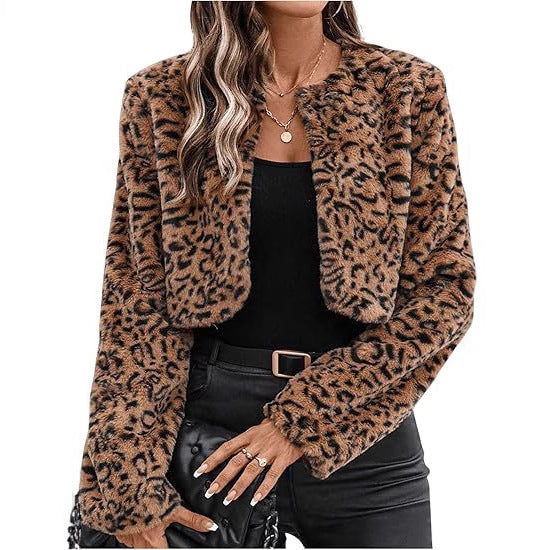 Damen Kurzfelljacke im modernen Leopardenmuster Stilzeits