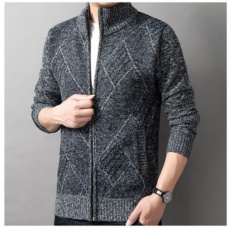 Herren Strickjacke mit modernem Zipper und grafischem Muster Stilzeits