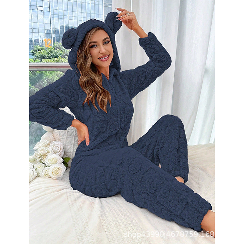 Damen Gemütlicher Fleece-Overall mit Kapuze Stilzeits