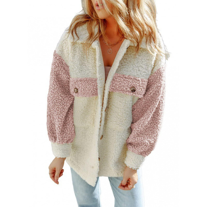 Damen Kuschelige Teddyjacke mit Kontrast-Ärmeln Stilzeits