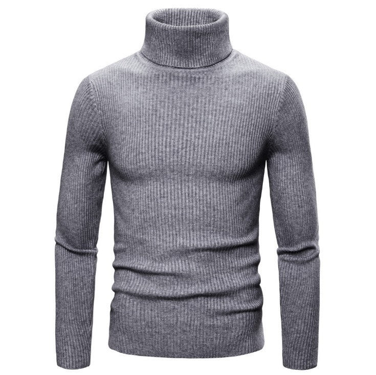 Herren Ripp-Strickpullover mit hohem Kragen und körpernahem Schnitt Stilzeits