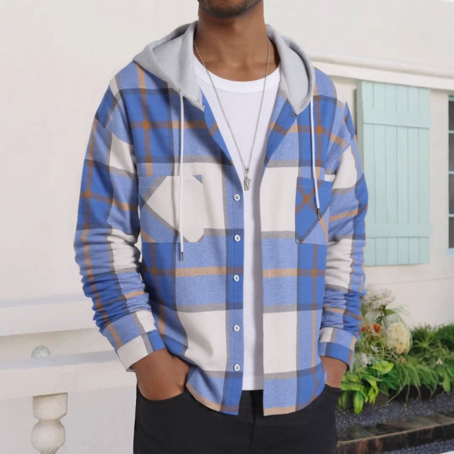 Herren Karierte Flanelljacke mit Hoodie und praktischen Taschen Stilzeits