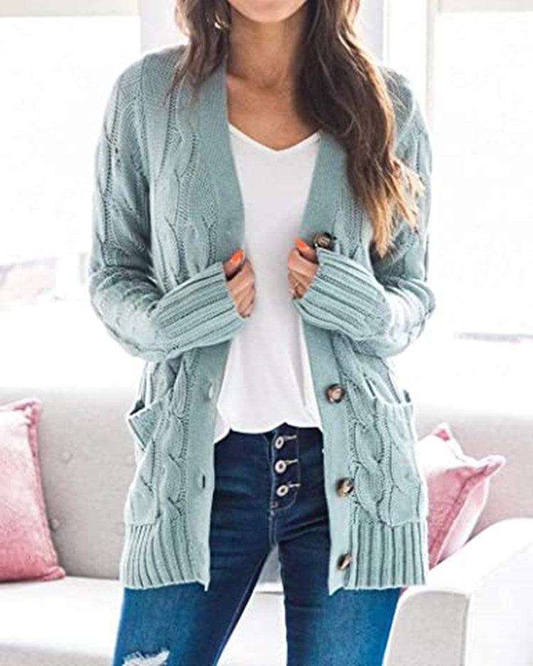 Damen Grobstrick-Cardigan mit aufwendigem Zopfmuster und praktischen Taschen Stilzeits