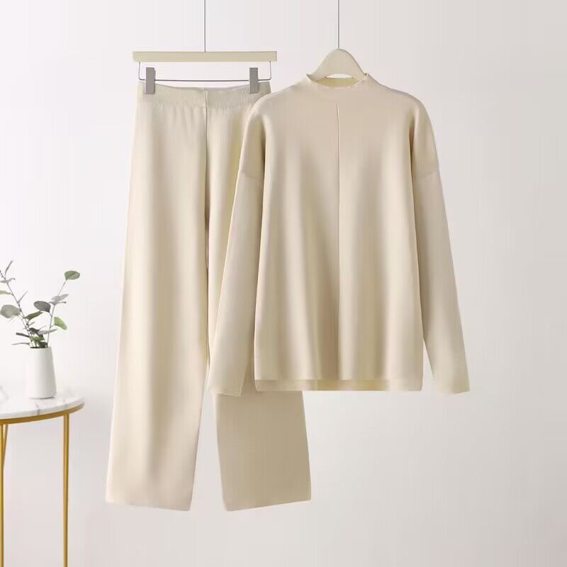 Damen elegantes Set aus langärmligem Oberteil und Palazzo-Hosen Stilzeits