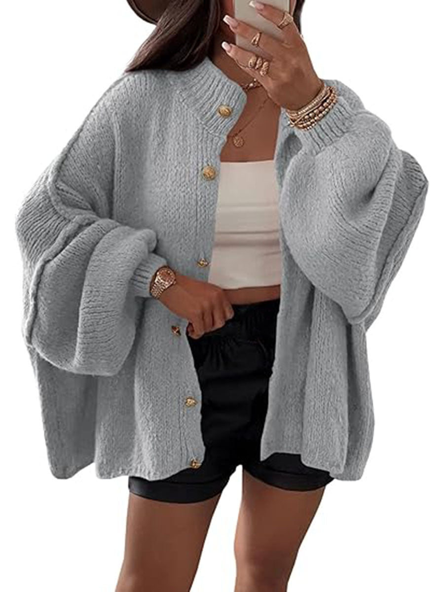 Damen Flauschige Strickjacke mit überschnittenen Schultern Stilzeits