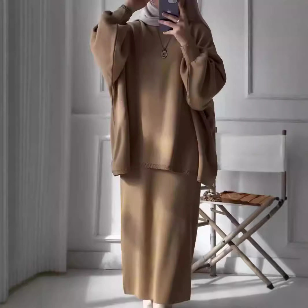 Damen Freizeitliches Strick-Set mit weitem Oberteil und schmaler Rock-Passform Stilzeits