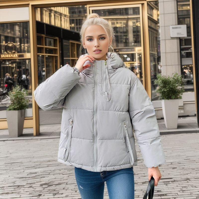 Damen modische Pufferjacke mit verstellbarer Kapuze und dicken Isolierungen Stilzeits