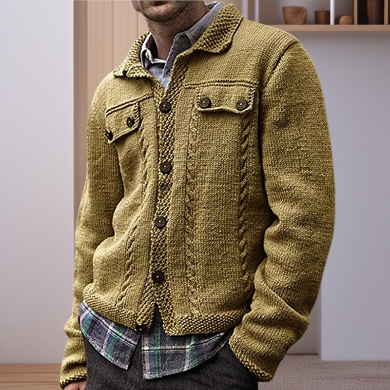 Herren Strickjacke mit Zopfmuster und praktischen Taschen Stilzeits