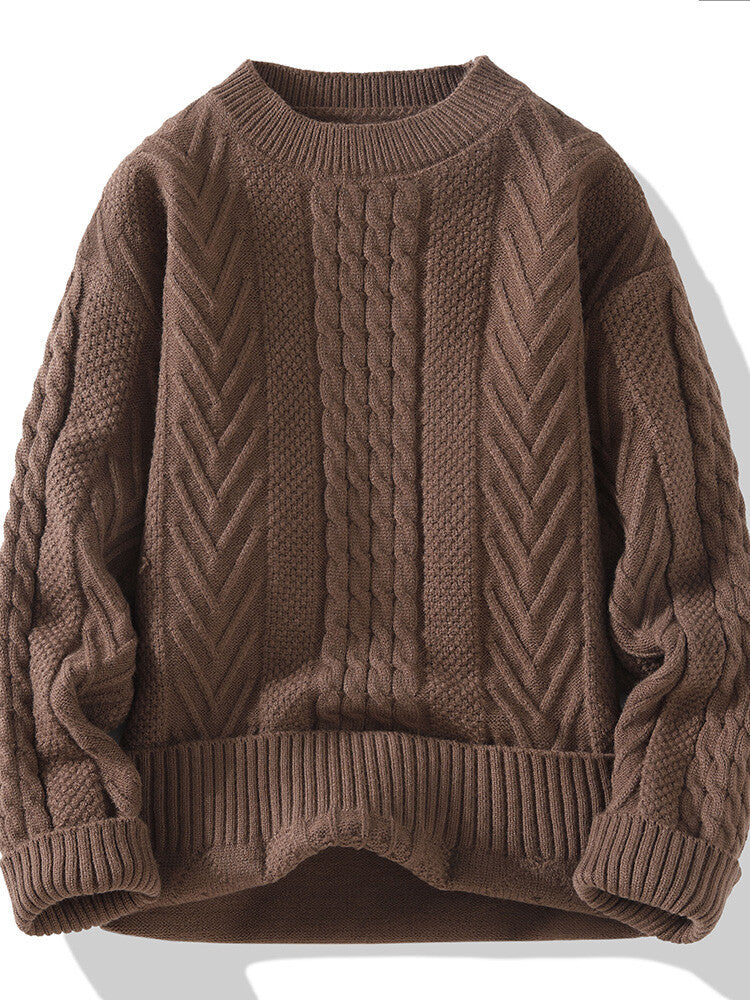 Herren Grobstrickpullover mit Zopfmuster und lässigem Schnitt Stilzeits