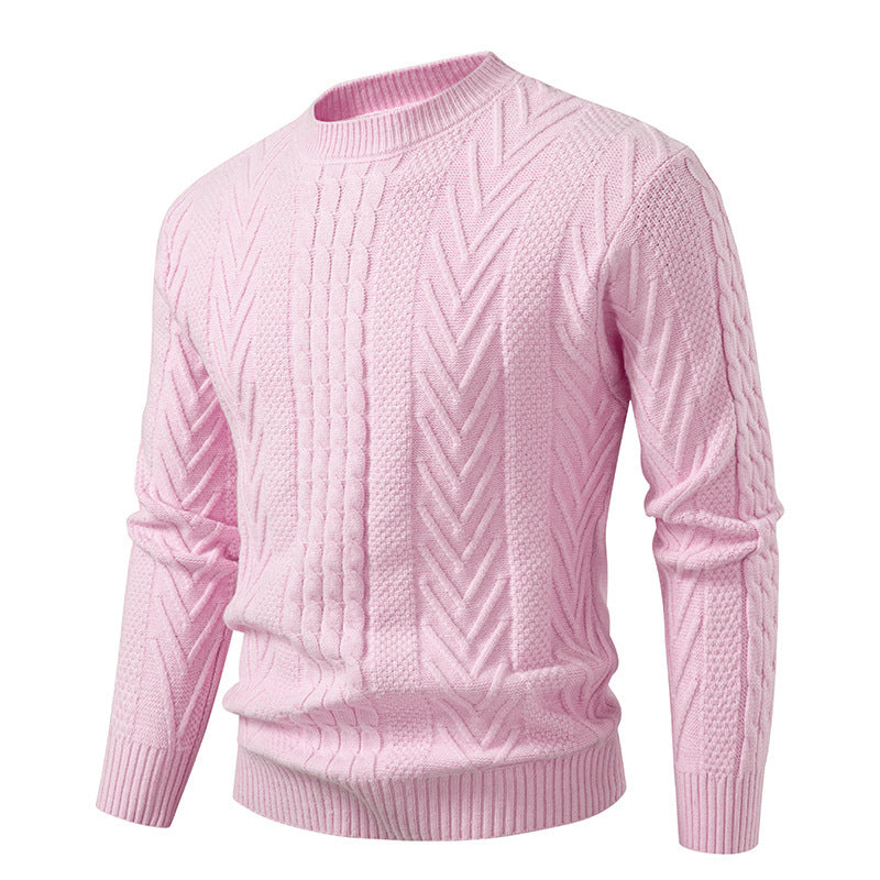 Herren Grobstrickpullover mit Zopfmuster und Rundhalsausschnitt Stilzeits