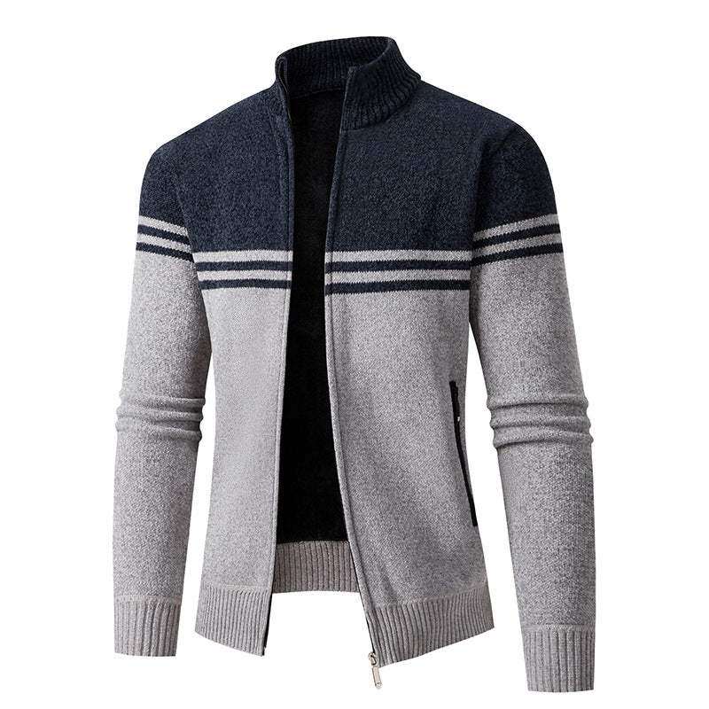 Herren Strickjacke mit modernem Zipper und sportlichem Streifenmuster Stilzeits