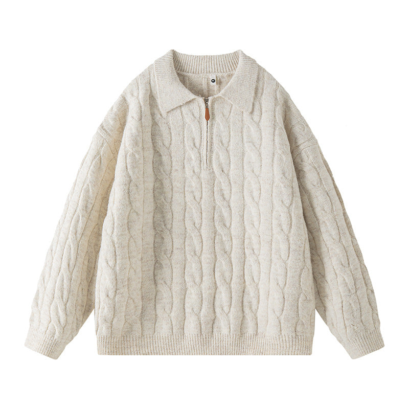 Damen Hochwertiger Strickpullover mit kurzem Reißverschluss und klassischem Kragen Stilzeits