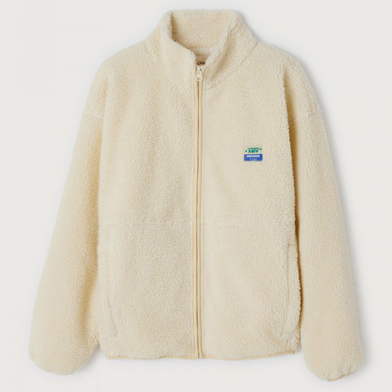 Damen Flauschige Fleecejacke mit hohen Kragen und seitlichen Taschen Stilzeits