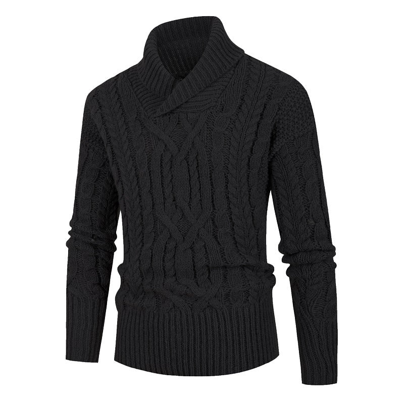 Herren Grobstrickpullover mit Schalkragen und raffinierten Zopfmuster Stilzeits
