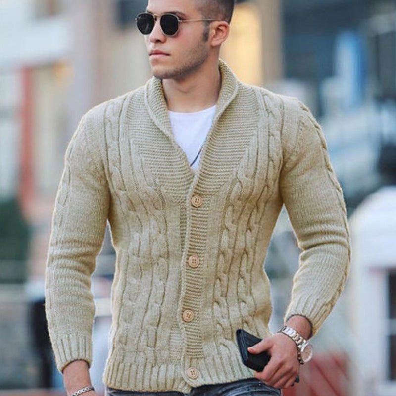 Herren Strickjacke mit einzigartigem Zopfmuster und modischem Schalkragen Stilzeits