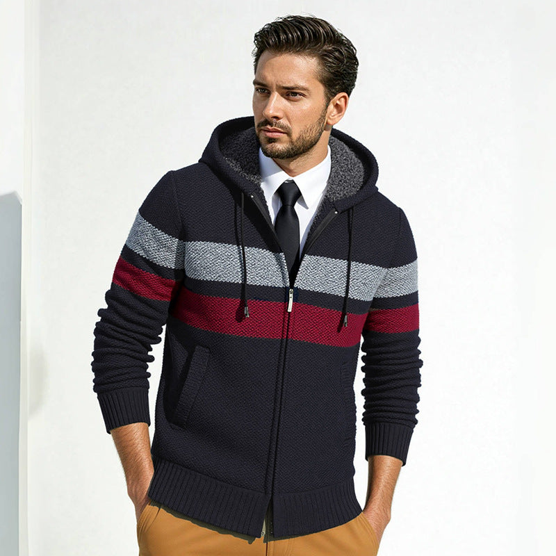 Herren Strickjacke mit Kapuze und modischem Zipper Stilzeits