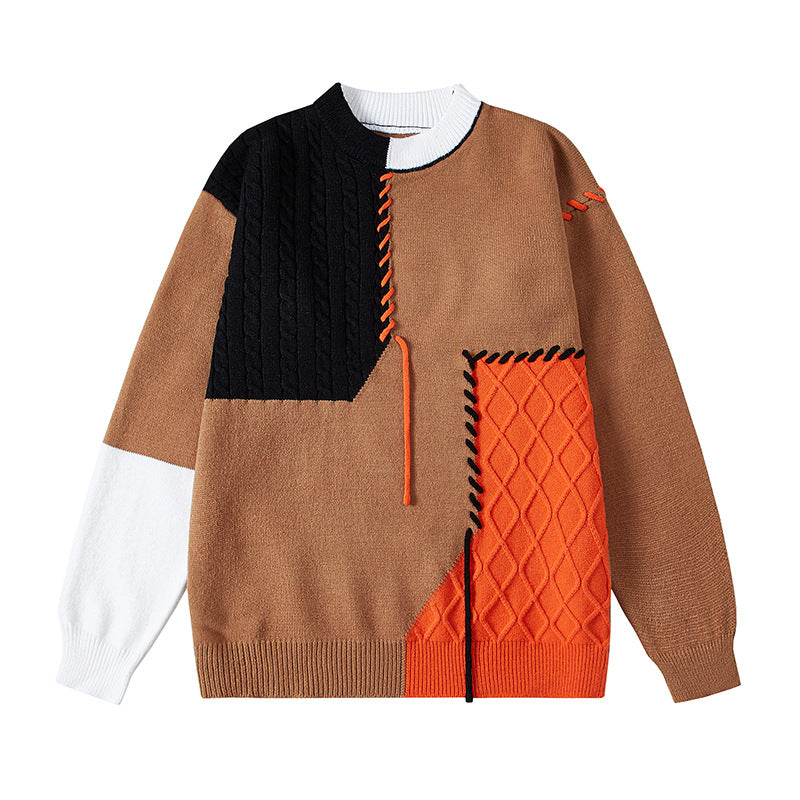 Damen kreativer Pullover mit strukturiertem Patchwork-Design und einzigartigen Details Stilzeits