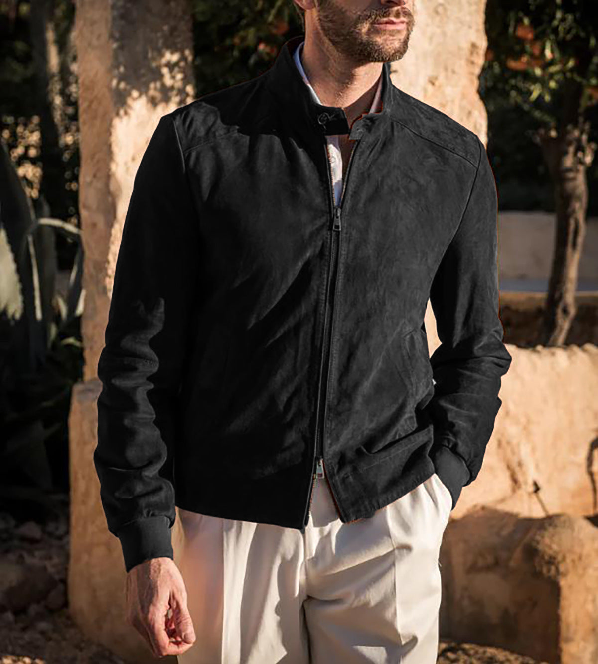 Herren hochwertige Wildlederjacke mit steigendem Kragen Stilzeits