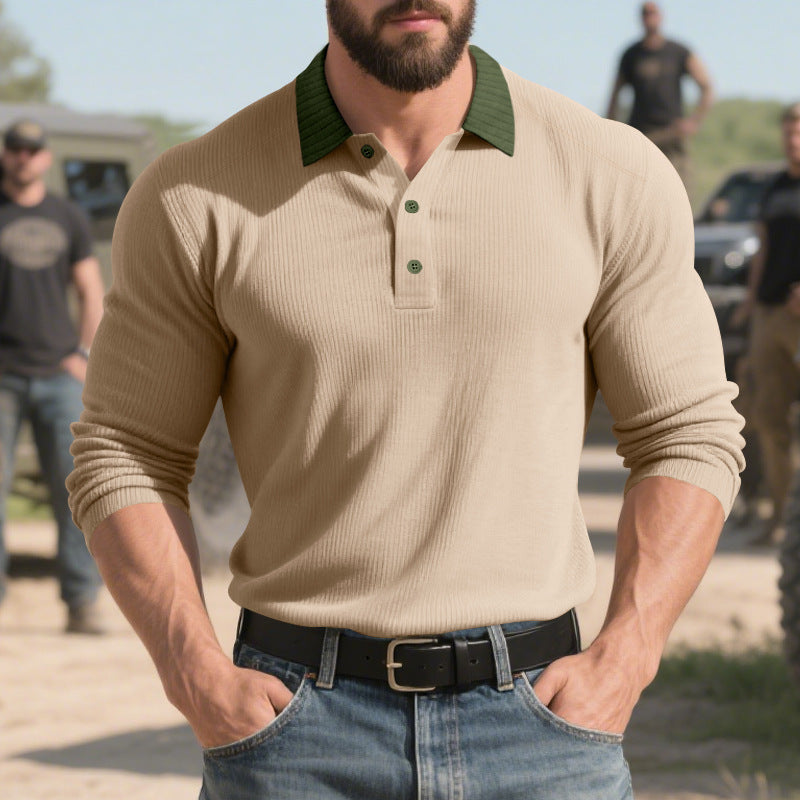 Herren langärmliges Poloshirt mit strukturiertem Design und klassischem Kragen Stilzeits