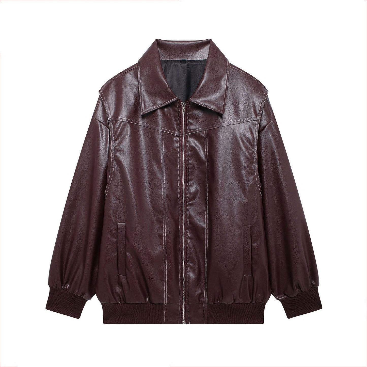 Damen Kunstlederjacke mit lässigem Schnitt und elastischem Saum Stilzeits