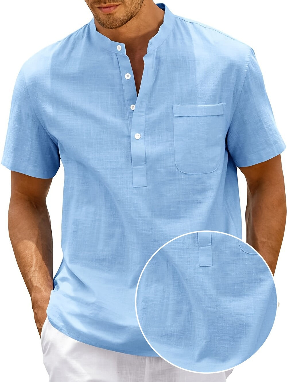 Herren Komfortables Kurzarm-Hemd mit Stehkragen Stilzeits