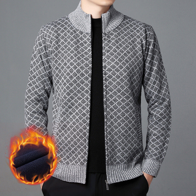 Herren Strickjacke mit hohem Kragen und innovativem Muster Stilzeits