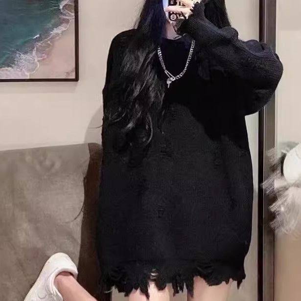 Damen Oversized Strickkleid mit fransigem Saum Stilzeits - Stilzeits