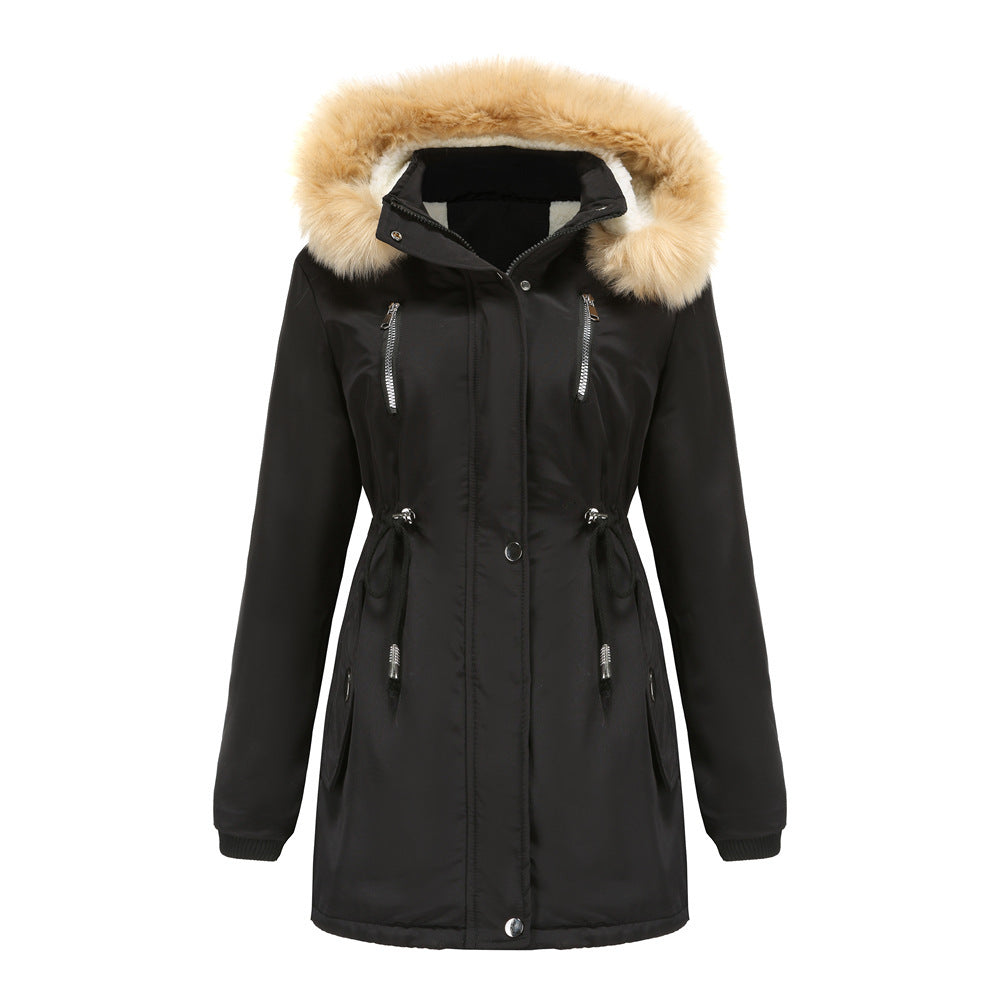 Damen isolierte Winterjacke mit abnehmbarem Kunstfellkragen Stilzeits