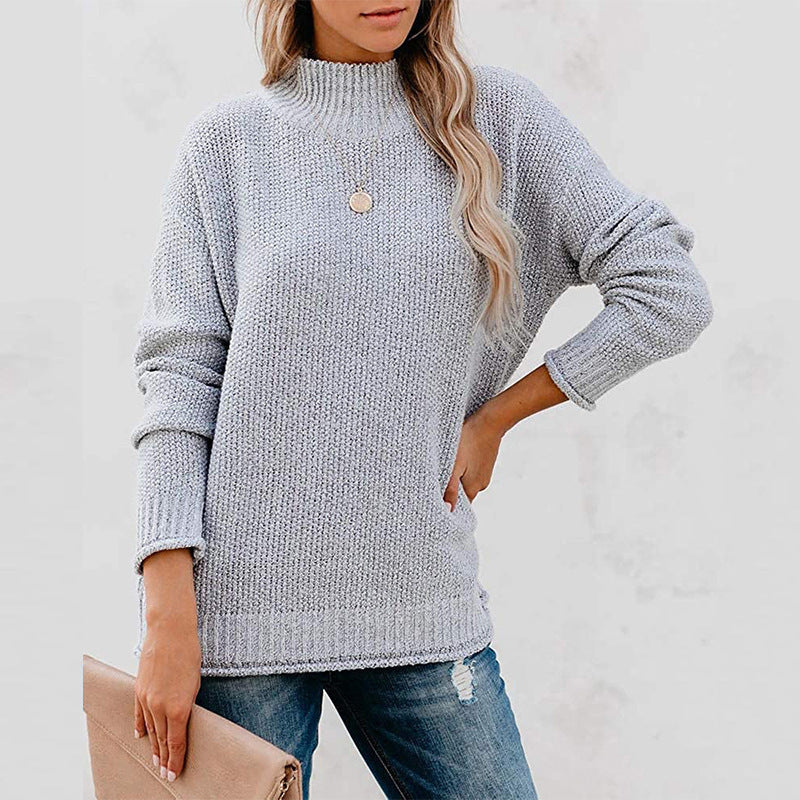 Damen Grobstrickpullover mit hochgeschlossenem Kragen und lässiger Passform Stilzeits