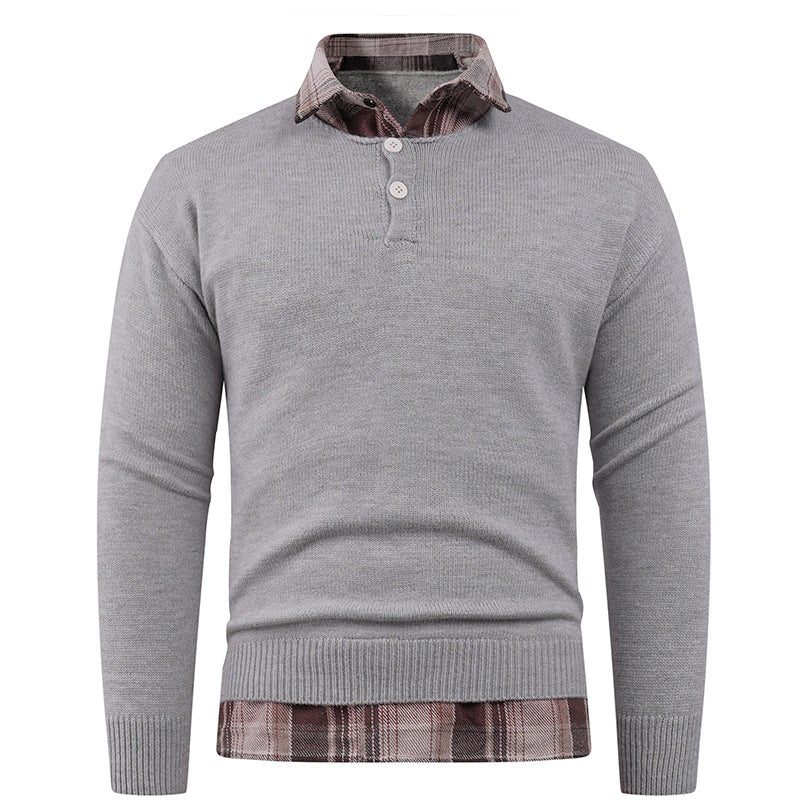 Herren Pullover mit integriertem Hemdkragen und Knopfdetails Stilzeits