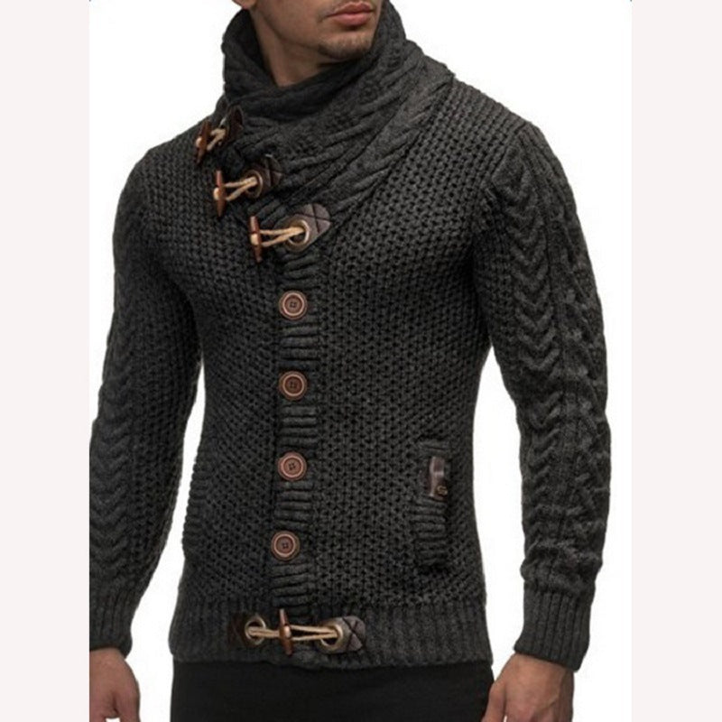 Herren Grobstrickpullover mit Schalkragen und Knopfdetail Stilzeits