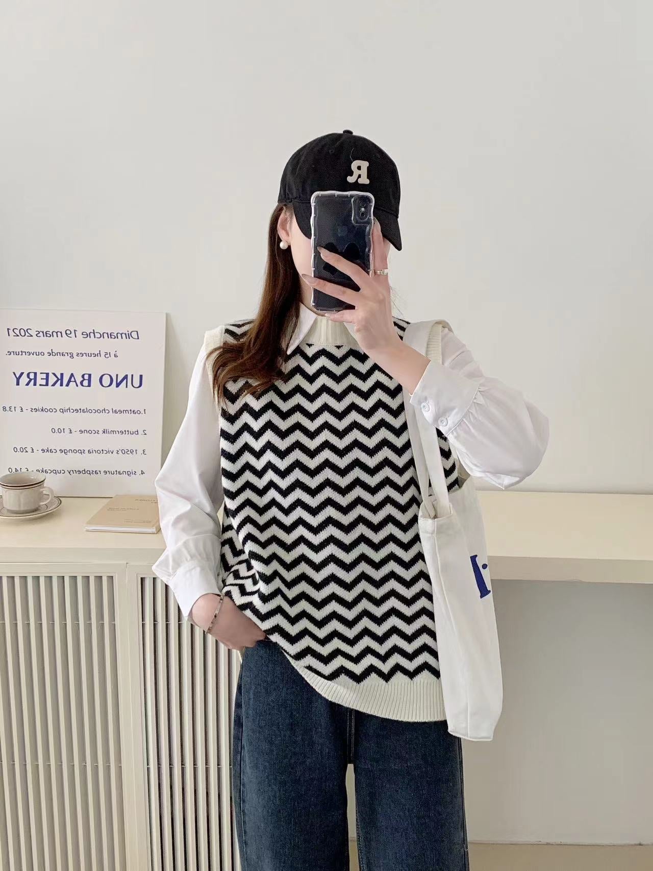 Damen Strickpullover mit Zickzackmuster und elegantem Kragen Stilzeits