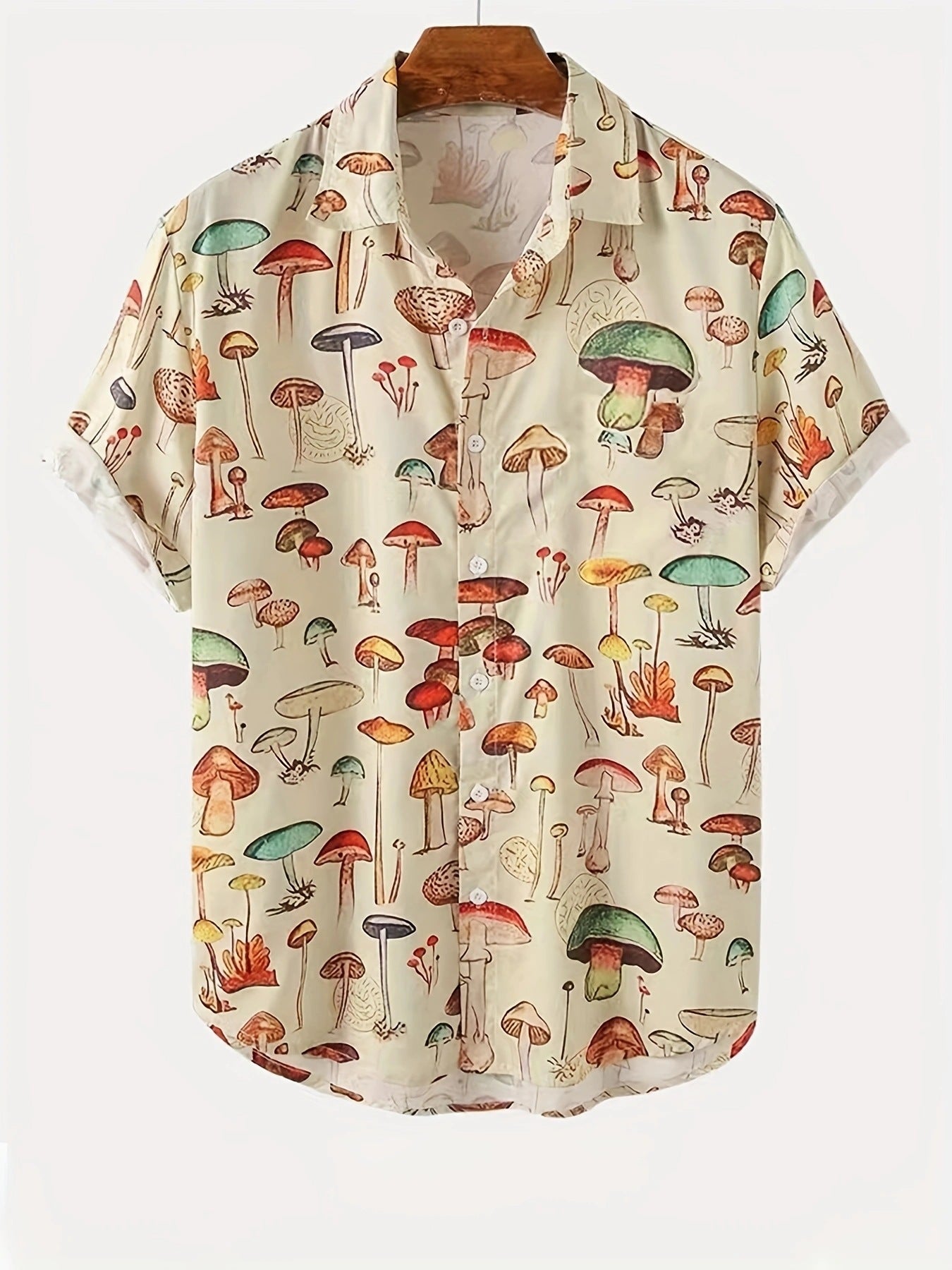 Herren Kurzarmhemd mit kreativem Pilzmuster und bequemer Passform Stilzeits