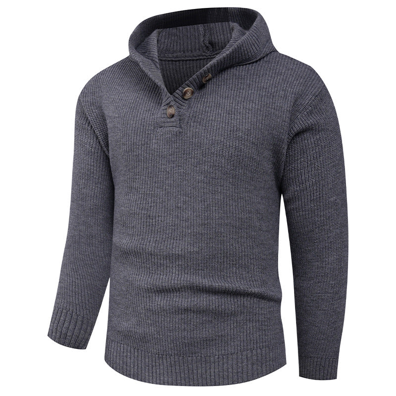 Herren Pullover mit Schalkragen und Holzknöpfen Stilzeits