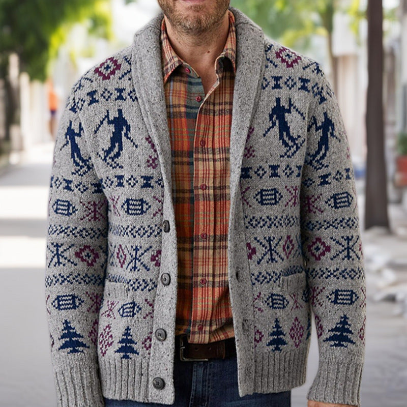 Herren Strickjacke mit traditionellem Muster und warmem Innenfutter Stilzeits