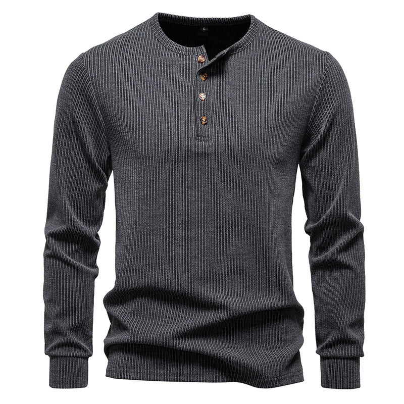 Herren Langarm Henley Shirt mit strukturiertem Streifenmuster Stilzeits