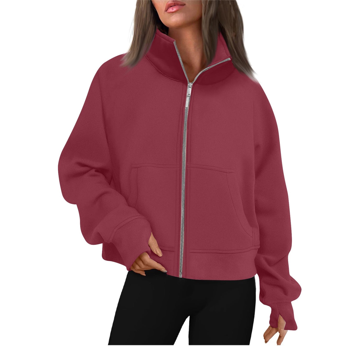 Damen bequeme Sweatjacke mit hohem Kragen Stilzeits