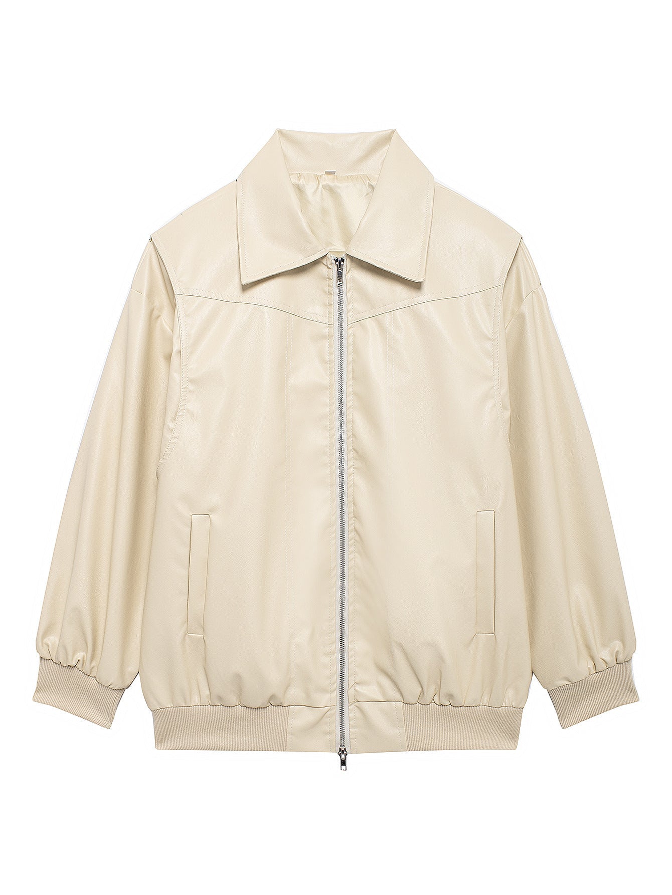 Damen Kunstlederjacke mit lässigem Schnitt und elastischem Saum Stilzeits