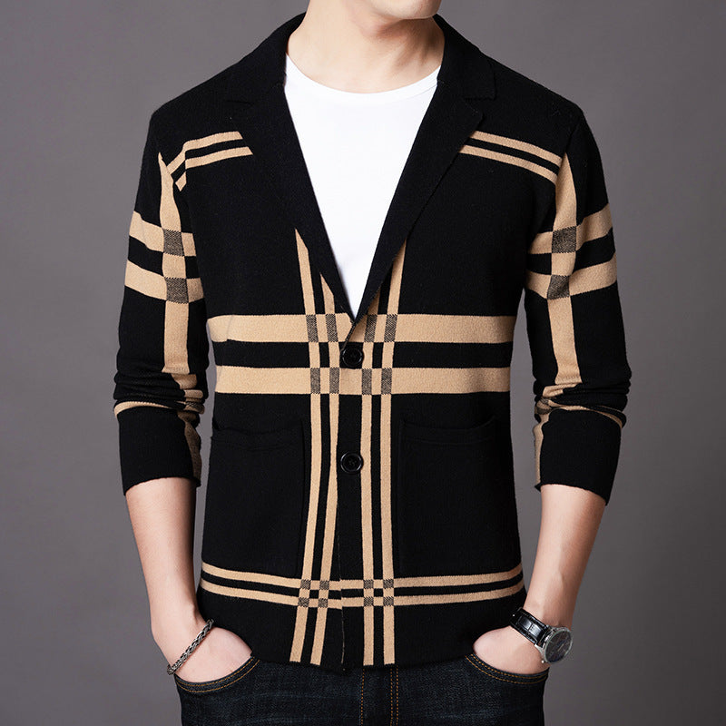 Herren eleganter Strickblazer mit modernem Karomuster Stilzeits