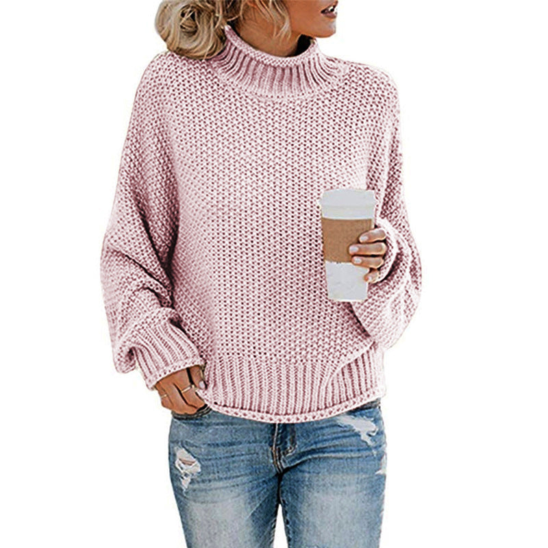 Damen Grobstrickpullover mit hohen Kragen und lockerem Design Stilzeits