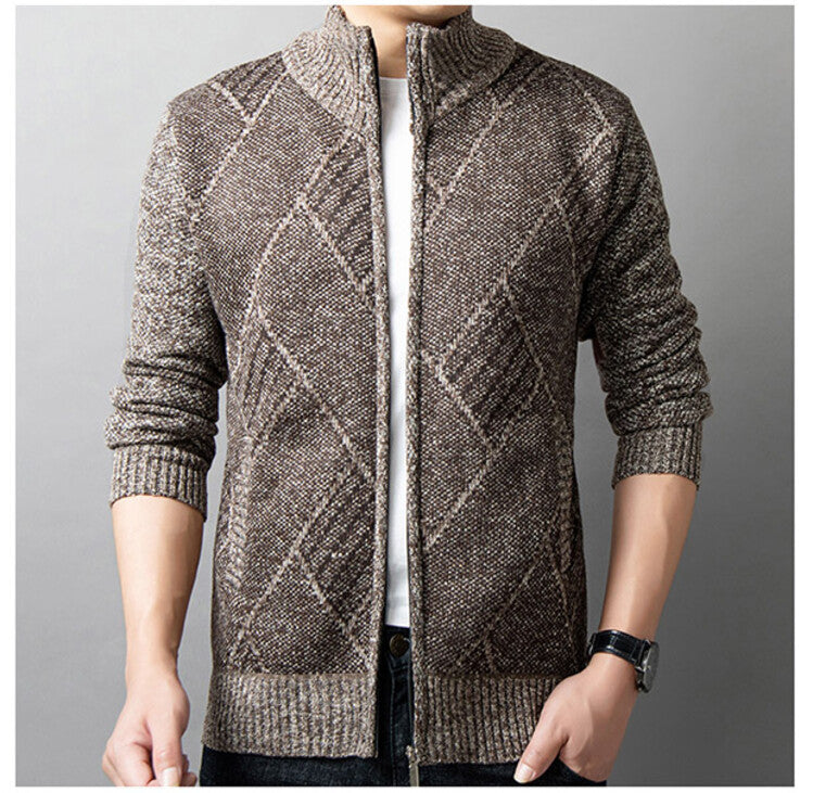 Herren Strickjacke mit modernem Zipper und grafischem Muster Stilzeits