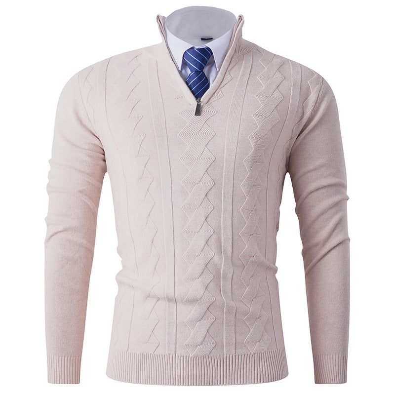 Herren eleganter Stehkragenpullover mit strukturiertem Zipper Stilzeits