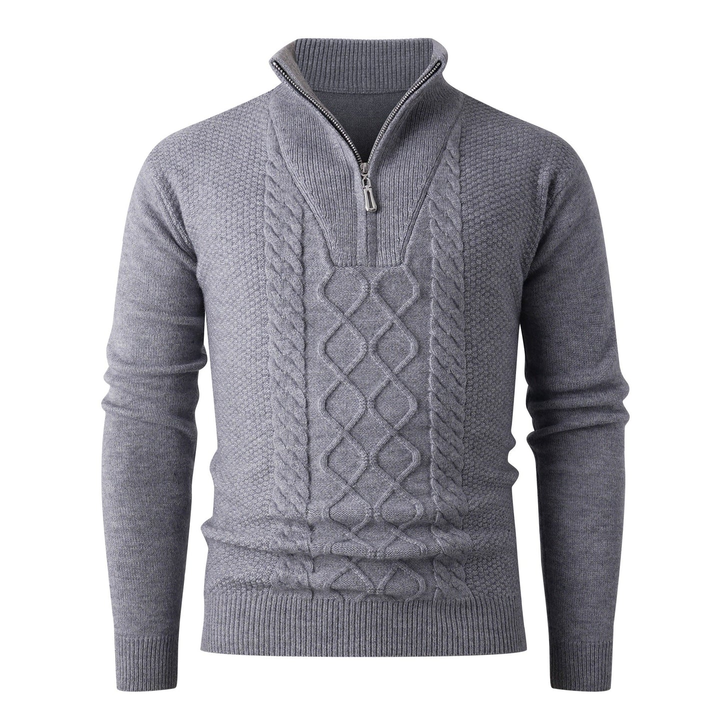 Herren Grobstrickpullover mit modernem Stehkragen und funktionalem Reißverschluss Stilzeits