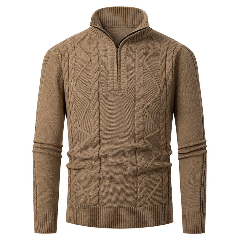 Herren Strickpullover mit hohem Kragen und Zopfstrickmuster Stilzeits