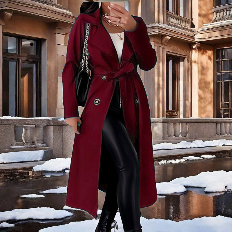 Damen Eleganter Trenchcoat mit Taillengürtel und doppelt geknöpften Details Stilzeits